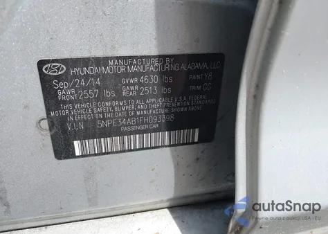 2015 Hyundai Sonata Sport 2.0T from USA, damaged, VIN 5NPE34AB1FH093398